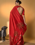 Red Tropical Nandi Saree