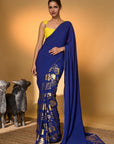 Electric Blue Tropical Camera Saree
