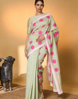Mint Rose Blush Polka Saree