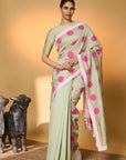 Mint Rose Blush Polka Saree