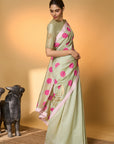 Mint Rose Blush Polka Saree