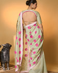 Mint Rose Blush Polka Saree