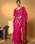 Rani Pink Chand Phool Saree