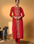 Red Khidki Kurta Set