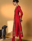 Red Khidki Kurta Set