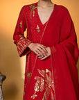 Red Tropical Anarkali Set