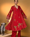 Red Tropical Anarkali Set