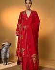 Red Tropical Anarkali Set