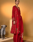 Red Tropical Anarkali Set