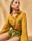 Trellis Palm Mustard Shirt