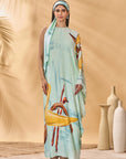 Blue Feathered Asymmetrical Kaftan
