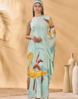 Blue Feathered Asymmetrical Kaftan
