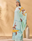 Blue Feathered Asymmetrical Kaftan