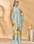 Blue Feathered Asymmetrical Kaftan