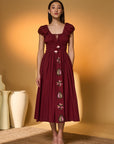 Maroon Smocked Midi Dress