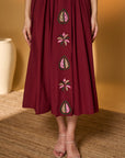 Maroon Smocked Midi Dress