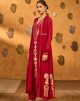 Red Pop Pod Pendant Anarkali Set