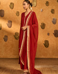 Red Mandarin Sky Kurta Set