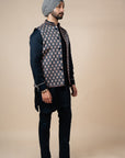 Midnight Blue Printed Nehru Jacket