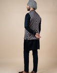 Midnight Blue Printed Nehru Jacket