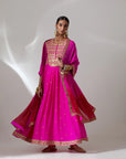 Fuschia Pink Georgette Anarkali Set With Gota Hand Embroidery