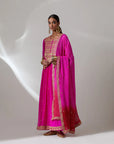 Fuschia Pink Georgette Anarkali Set With Gota Hand Embroidery