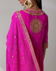 Fuschia Pink Georgette Anarkali Set With Gota Hand Embroidery