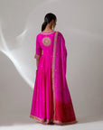 Fuschia Pink Georgette Anarkali Set With Gota Hand Embroidery