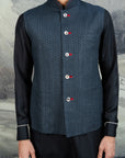 Navy Blue Chevron Nehru Jacket