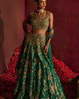 Teal Broad Belt Brocade Lehenga Set