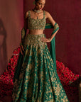 Teal Broad Belt Brocade Lehenga Set