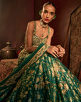 Teal Broad Belt Brocade Lehenga Set