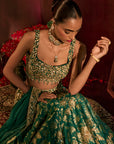 Teal Broad Belt Brocade Lehenga Set