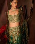 Teal Broad Belt Brocade Lehenga Set
