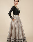 Pearl Ivory - Black Printed Skirt Set - Ready to Ship