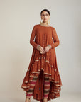 Rust Asymmetrical Kurta Pant Set