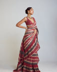 Pre Draped Charcoal Grey Multicolor Saree Set