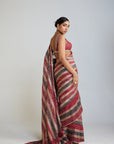 Pre Draped Charcoal Grey Multicolor Saree Set