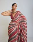 Pre Draped Charcoal Grey Multicolor Saree Set