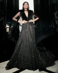 Florin Cutwork Lehenga With Asymmetrical Feather Cape