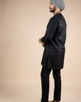 Rich Black Kurta With Striped Accents