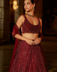 Maroon Sequin Lehenga Set