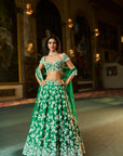 Green Thread Work Lehenga Set