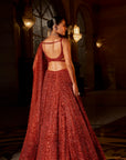 Brick Red Crystal Lehenga Set