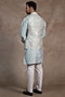 Powder Blue Raw Silk Embroidered Nehru Jacket Set