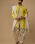 Yellow Silk Gota Embroidered Kurta Set