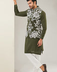 Olive Matka Silk Applique Embroidered Bundi Jacket Set