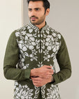 Olive Matka Silk Applique Embroidered Bundi Jacket Set