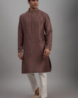 Dusty Pink Silk Embroidered Kurta Set