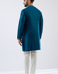 Blue Raw Silk Mirror Embroidered Nehru Jacket Set